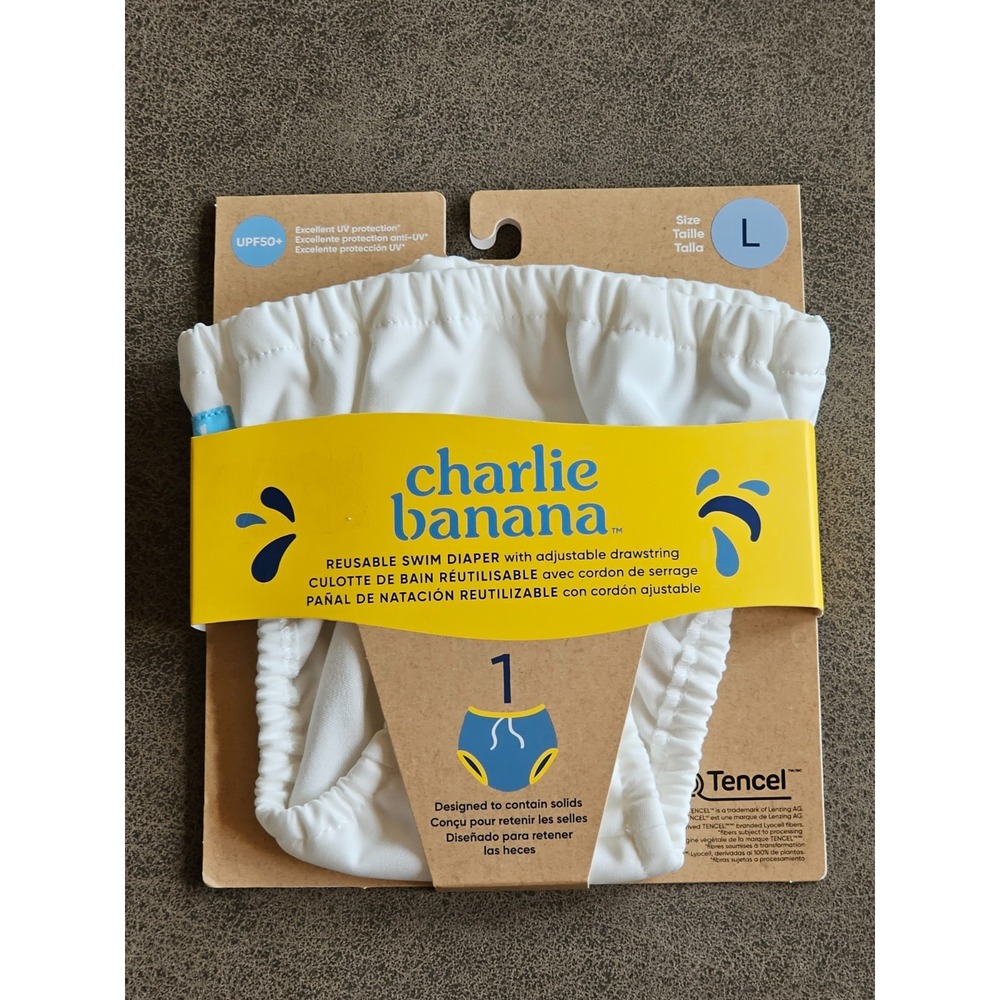 Charlie Banana Swim Diaper Large (22-34lbs) Reusable Washable All White NEW NWT